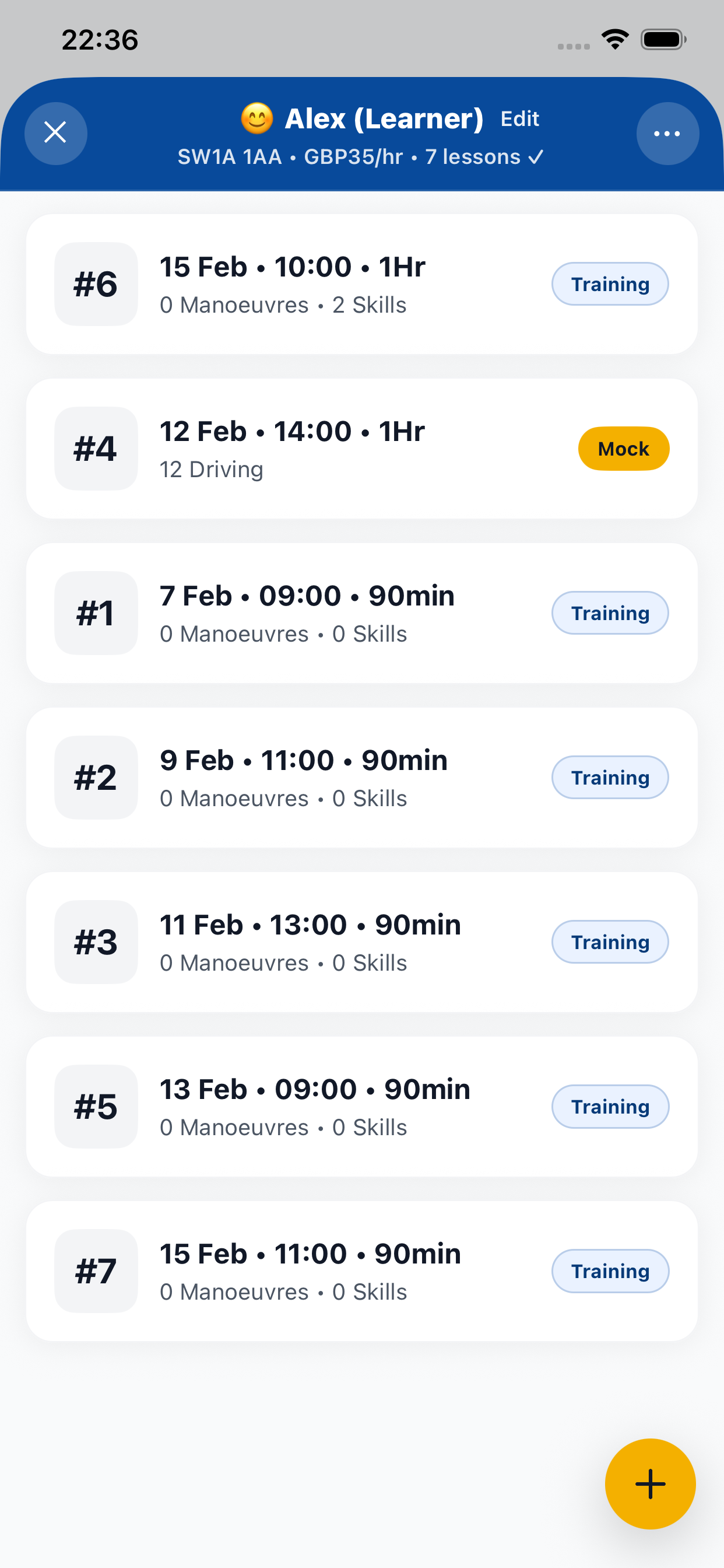 Driving Instructor Logbook app interface