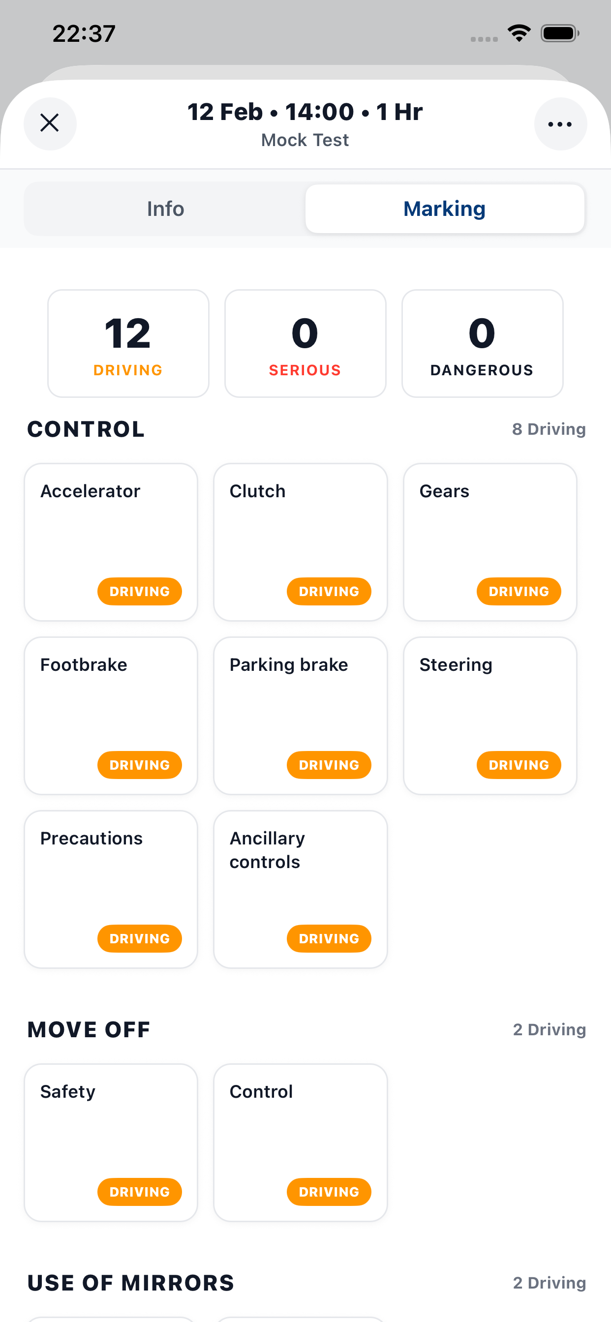 Mock test marking screen