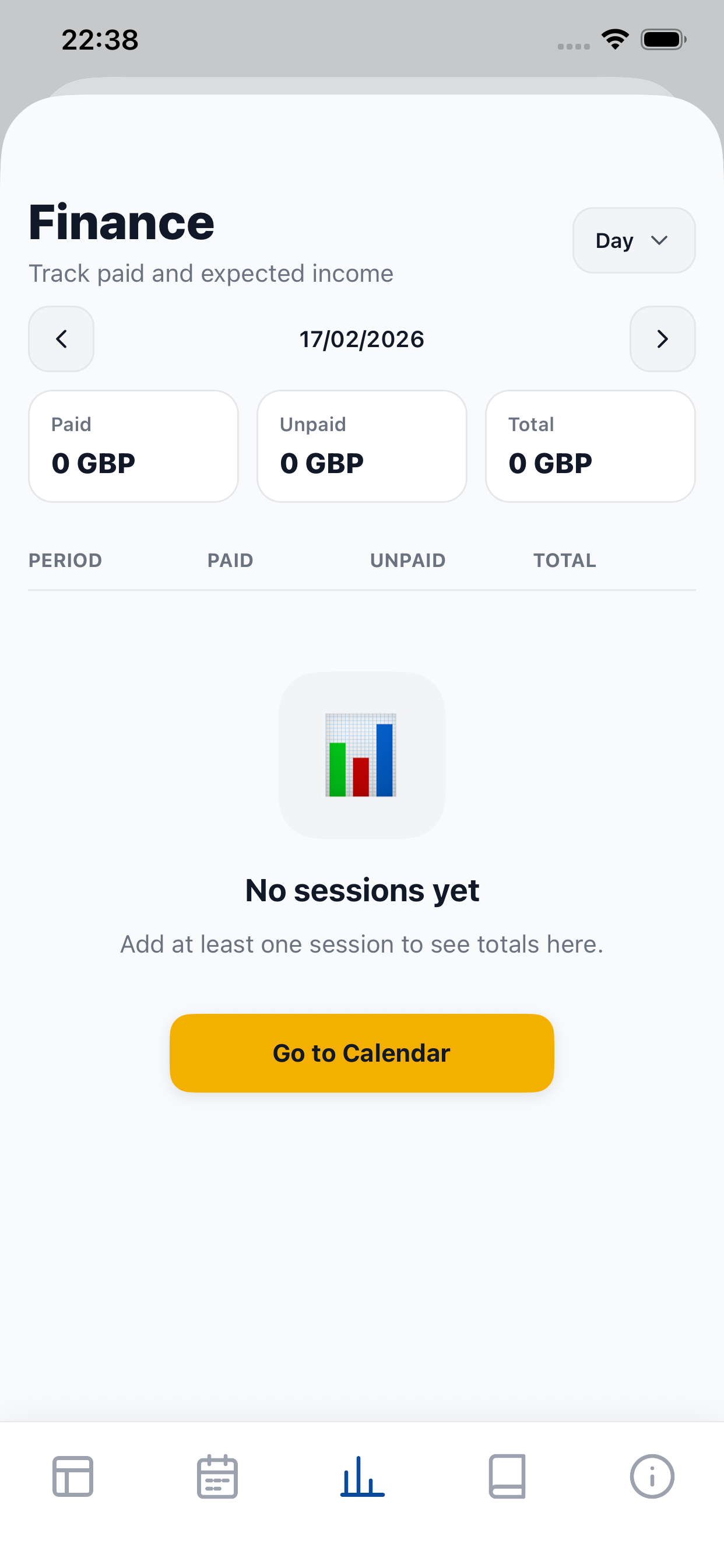 Finance tracking screen
